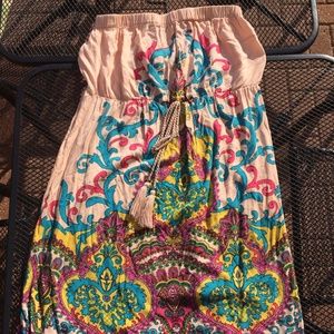 DejaVu Strapless Bohemian Sundress with Tassles